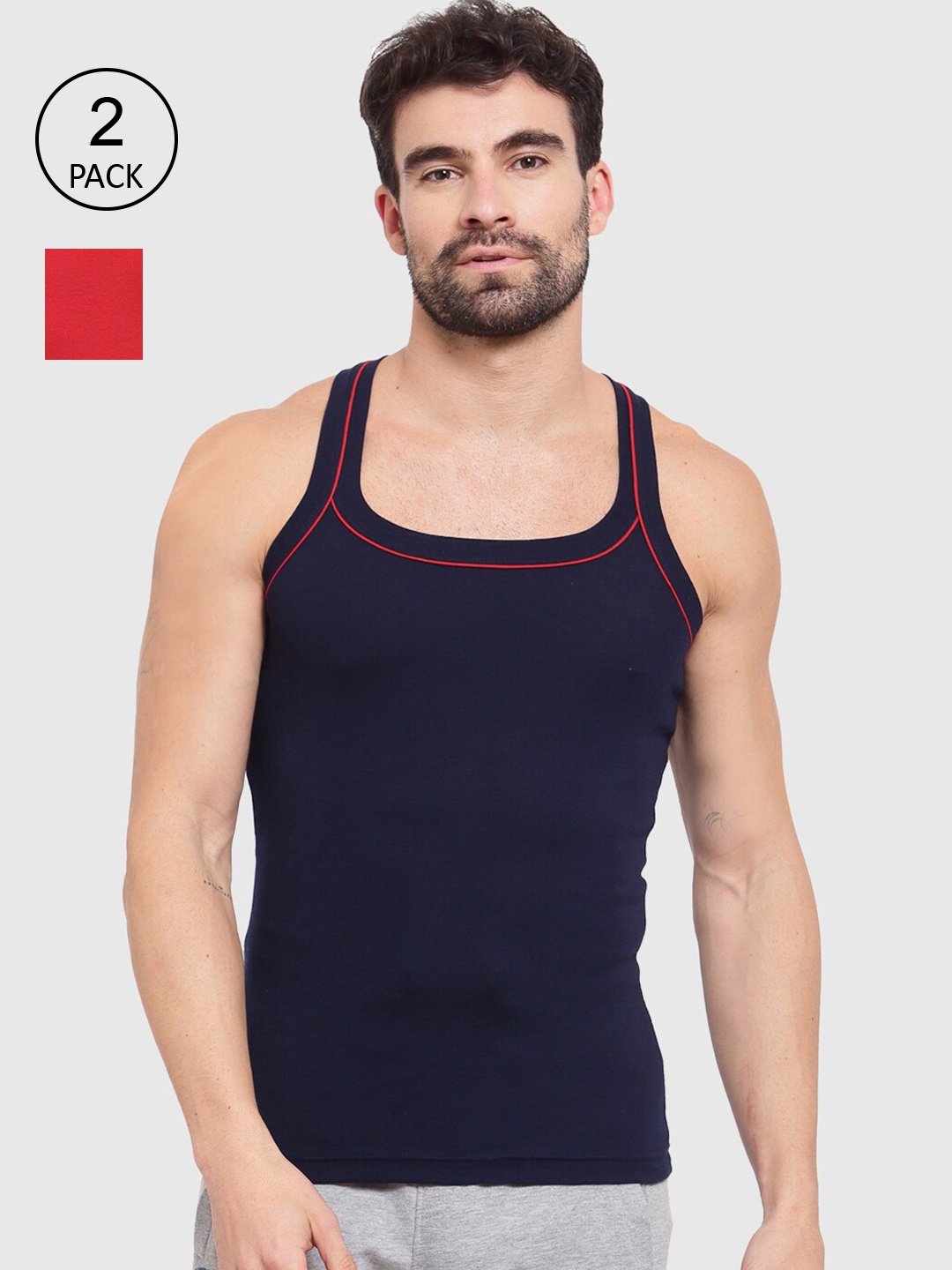 

SPORTO Men Pack of 2 Solid Cotton Innerwear Vests, Blue