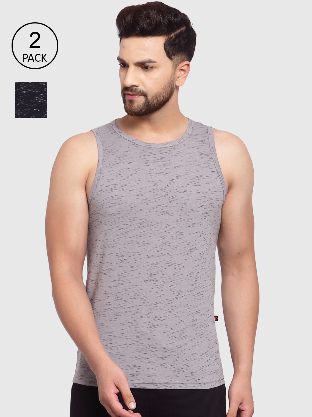 

SPORTO Men Pack of 2 Solid Cotton Innerwear Vests, Black