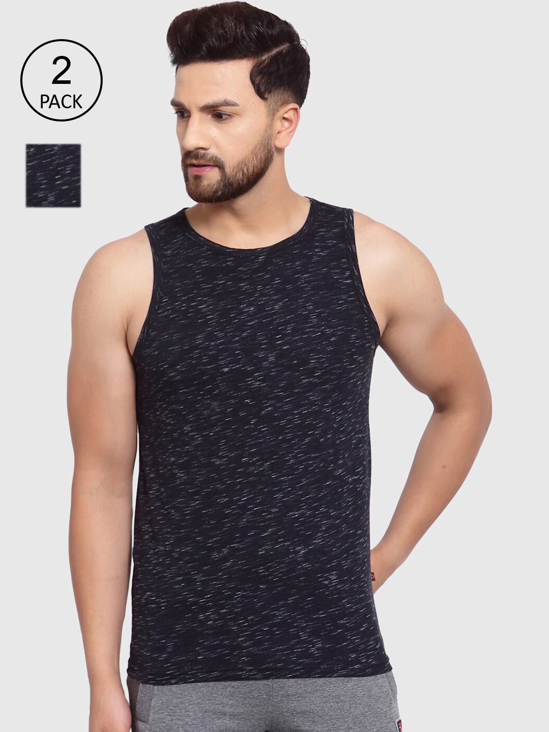 

SPORTO Men Pack of 2 Solid Cotton Innerwear Vests, Black