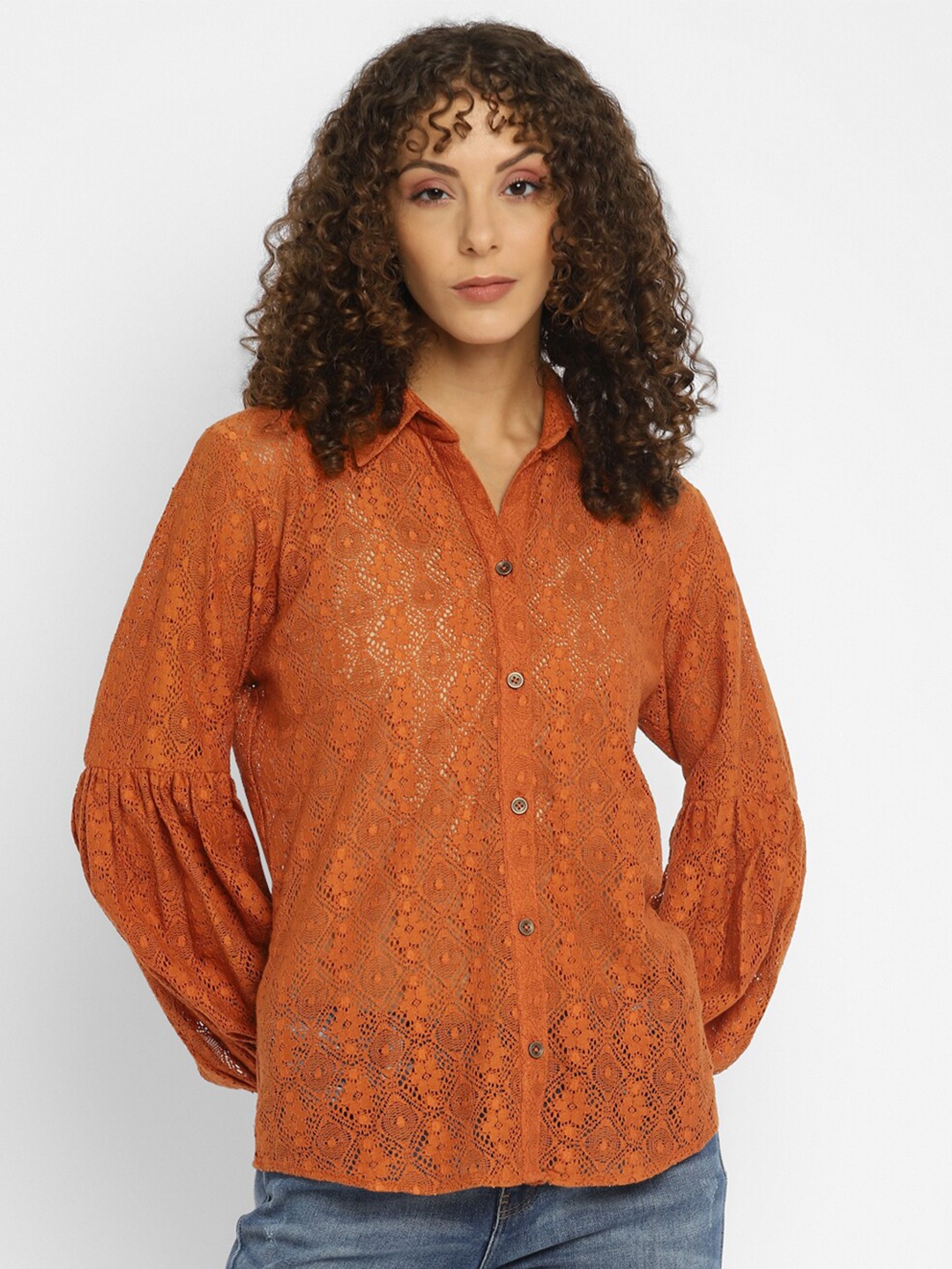 

Taurus Women Rust Floral Casual Shirt