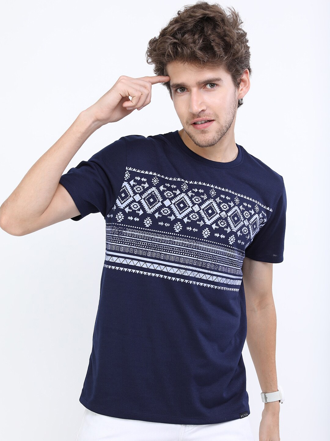

KETCH Men Navy Blue Printed Slim Fit T-shirt