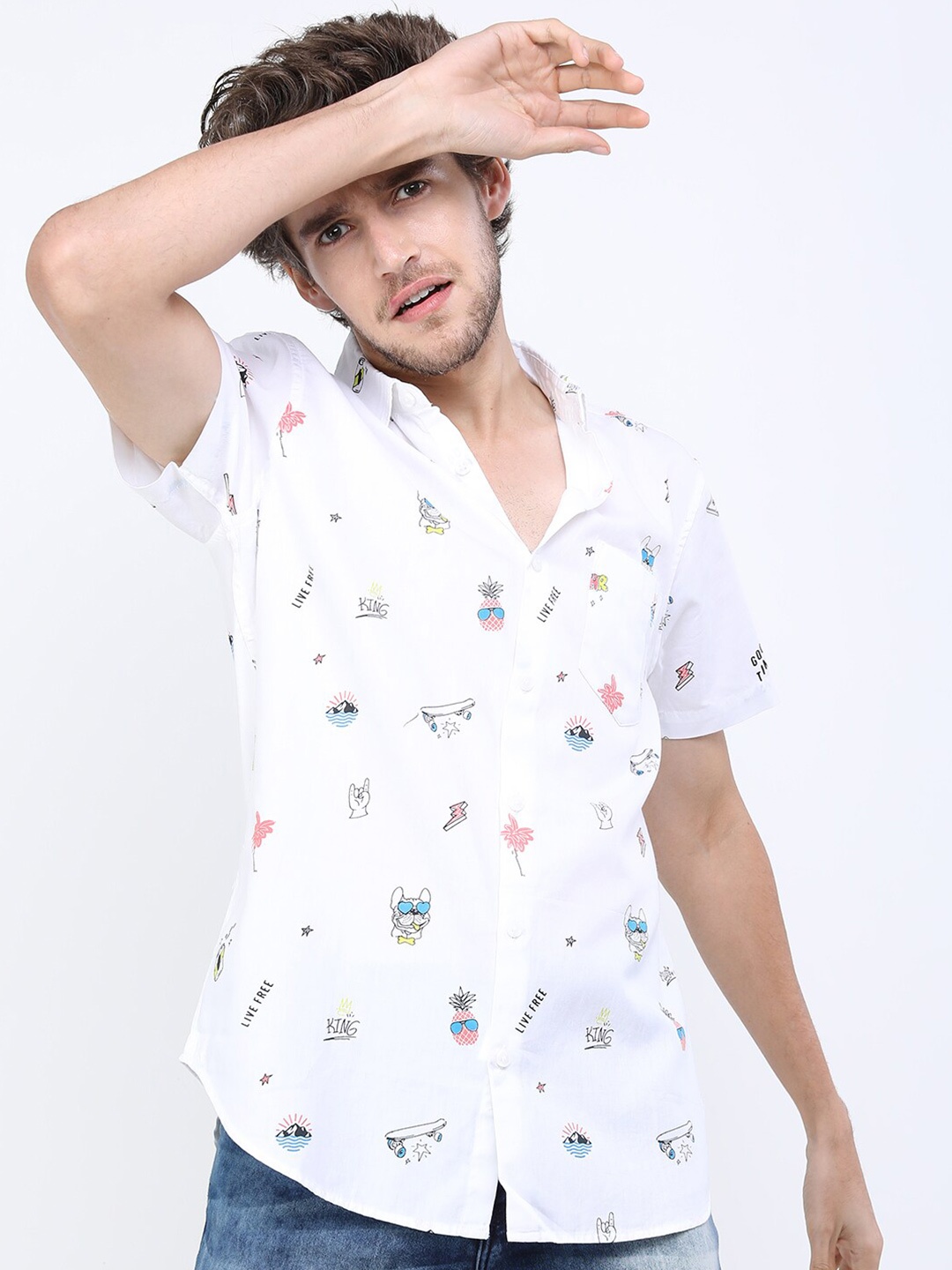 

KETCH Men White Slim Fit Printed Casual Shirt