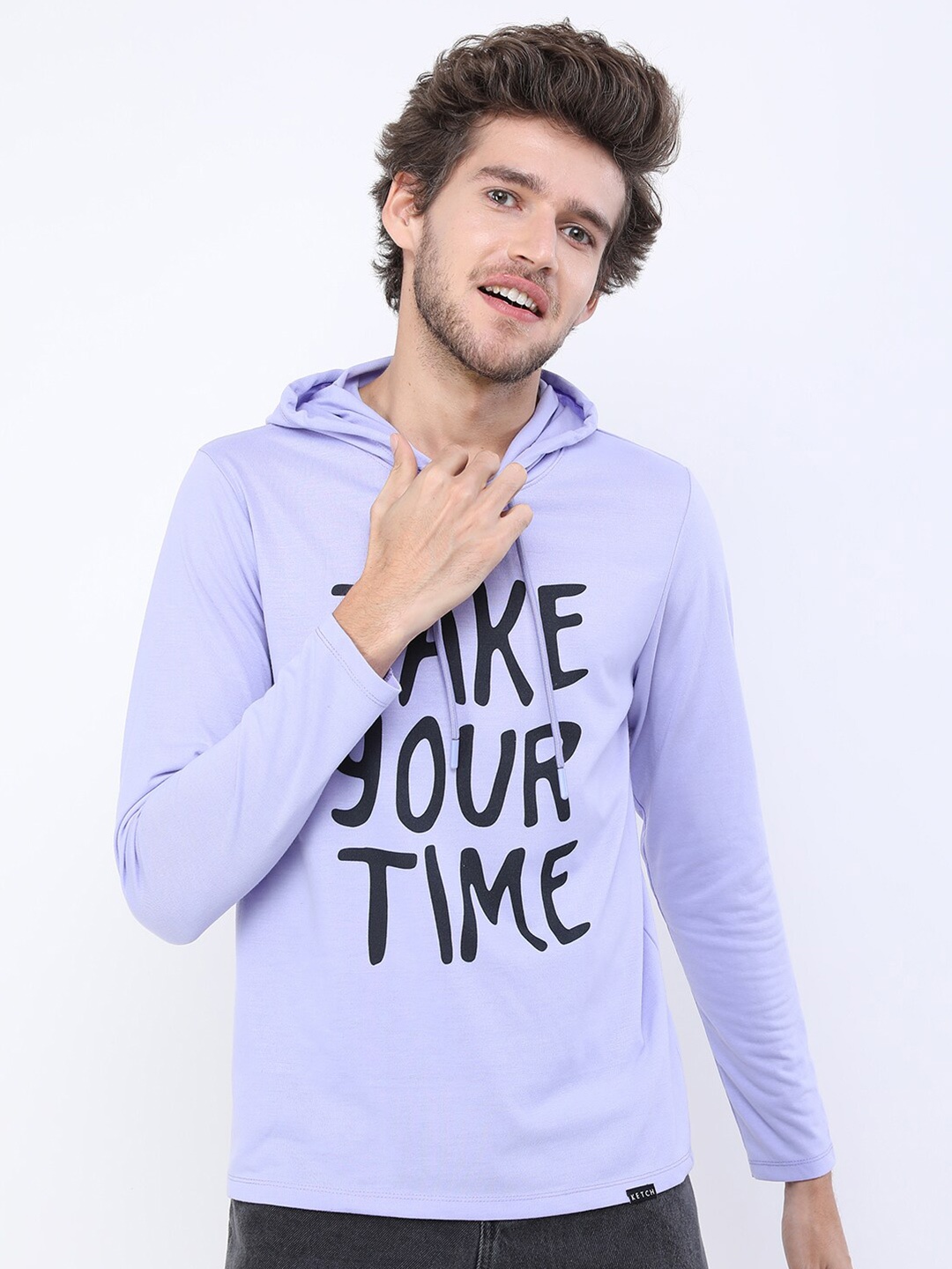 

KETCH Men Purple Typography Printed Hooded T-shirt