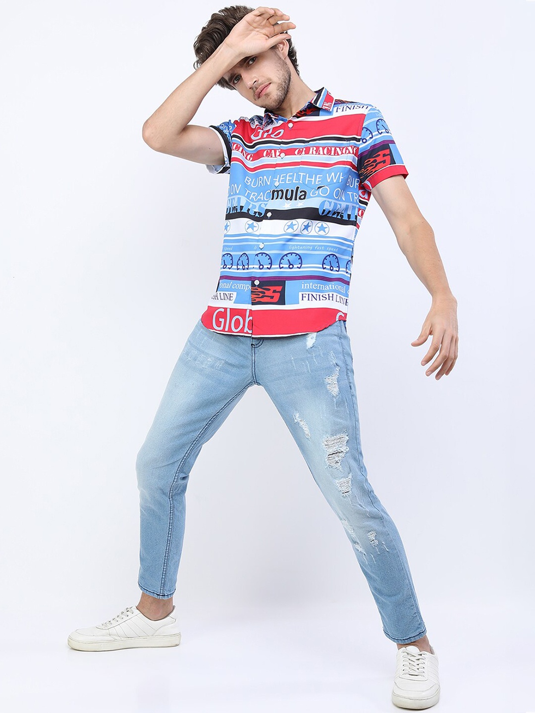

KETCH Men Tapered Fit Mildly Distressed Stretchable Jeans, Blue