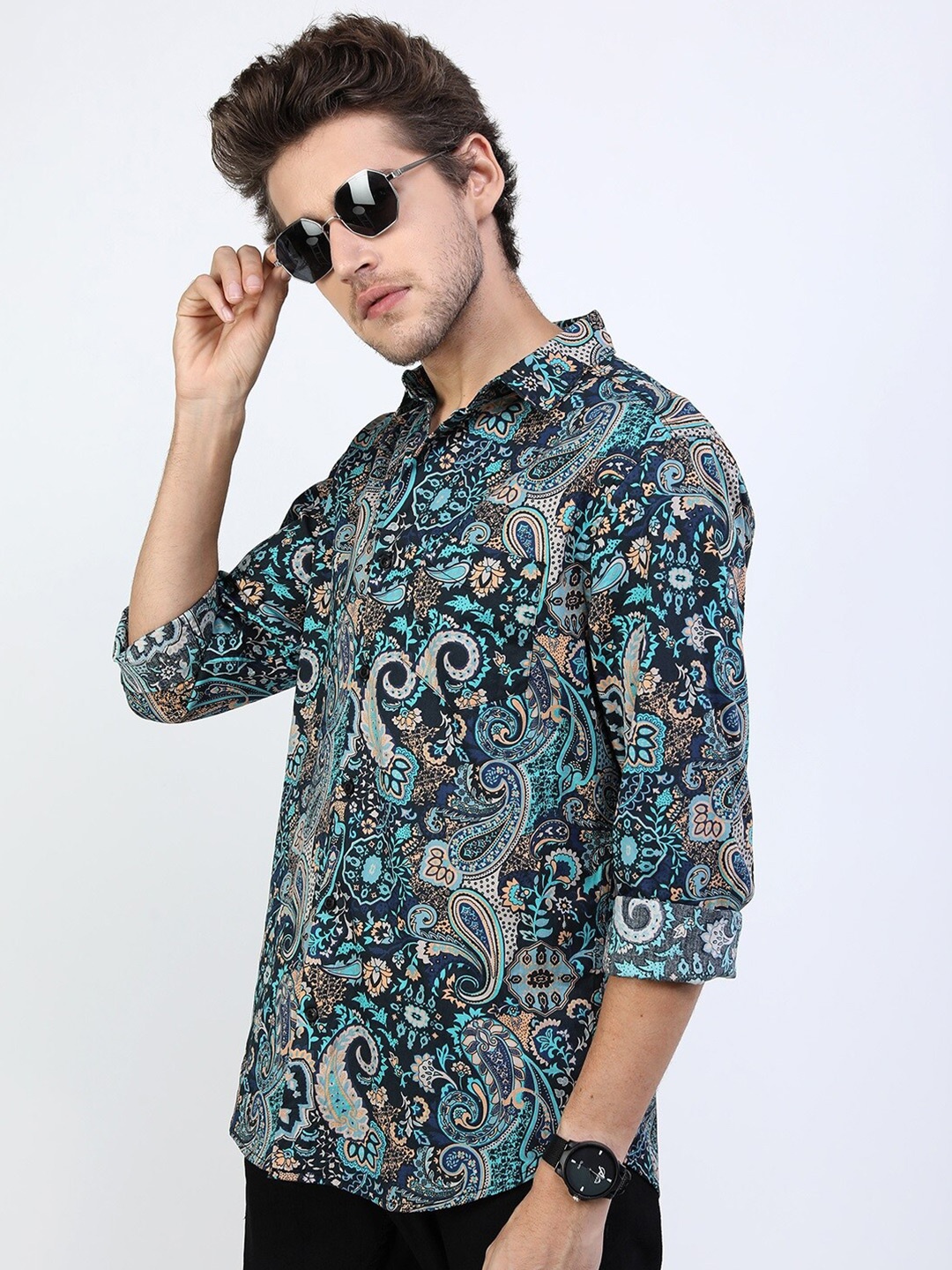 

KETCH Men Teal Slim Fit Printed Casual Cotton Shirt