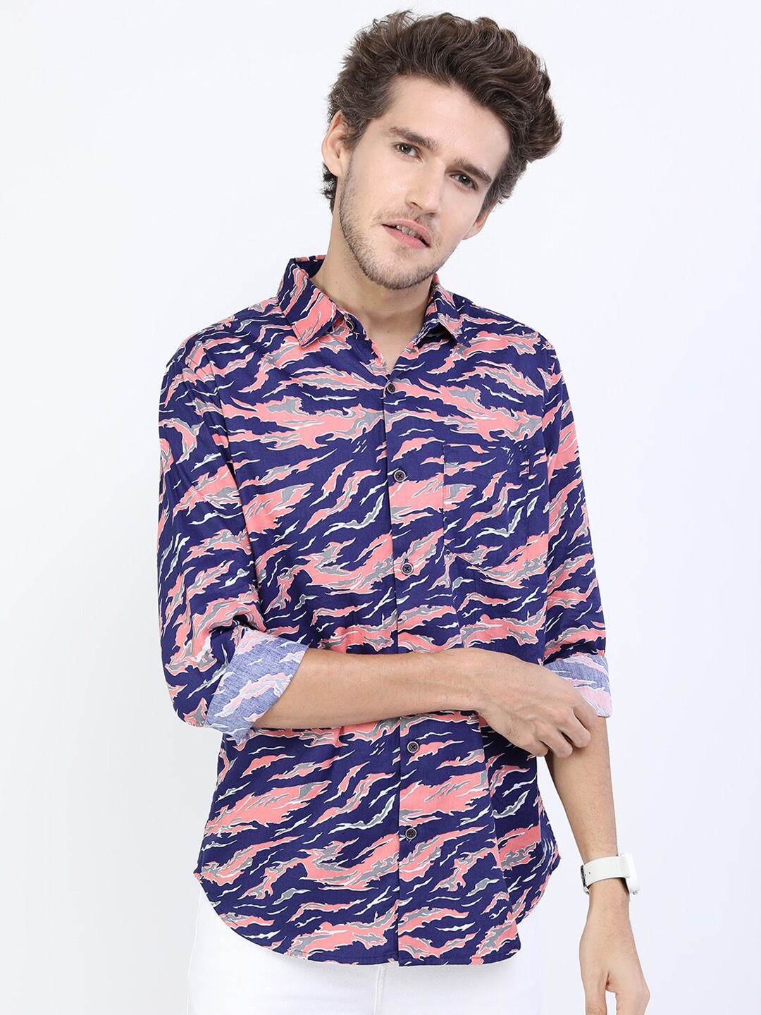 

KETCH Men Navy Blue Slim Fit Printed Casual Shirt