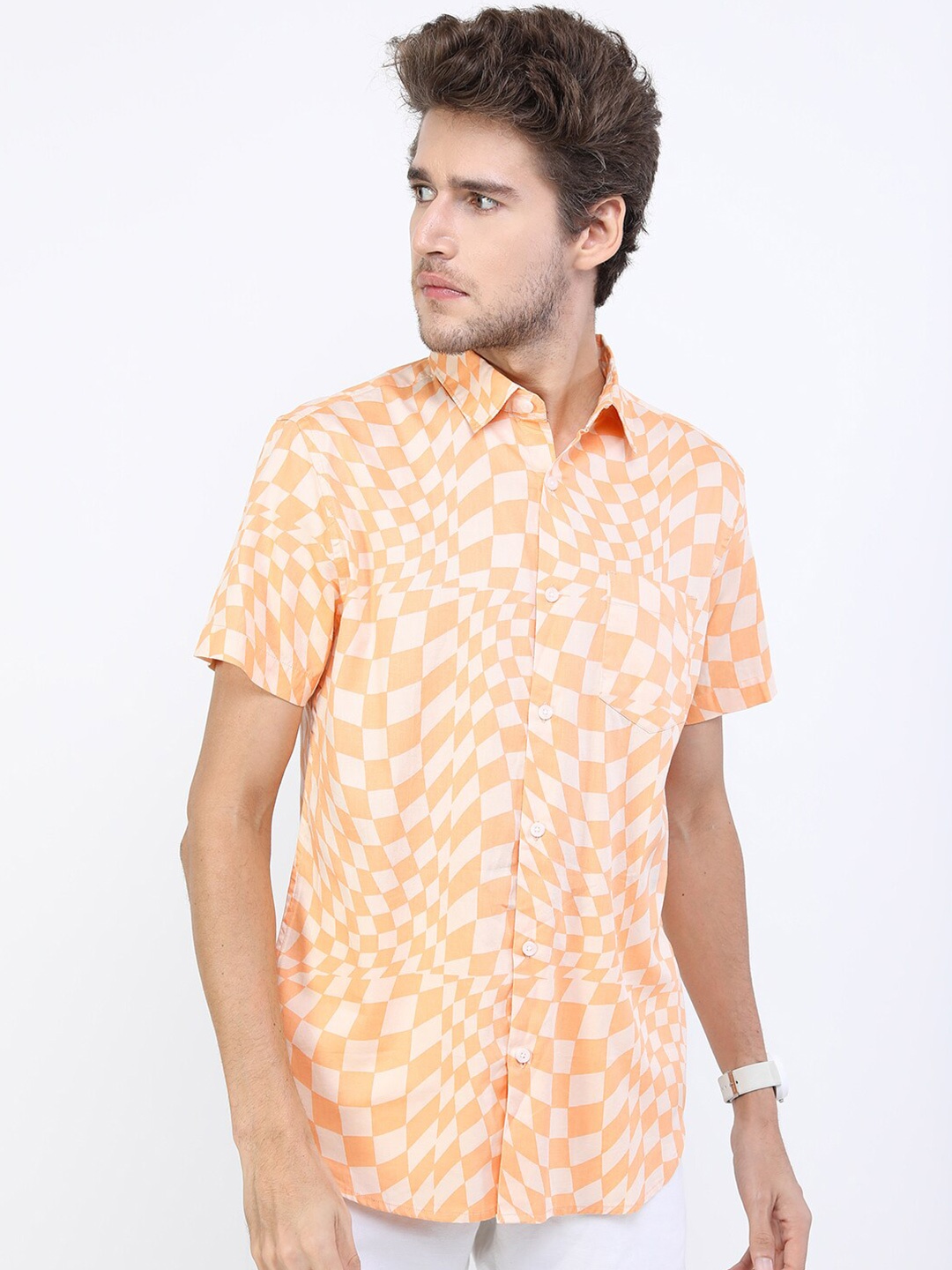 

KETCH Men Orange Slim Fit Printed Casual Shirt