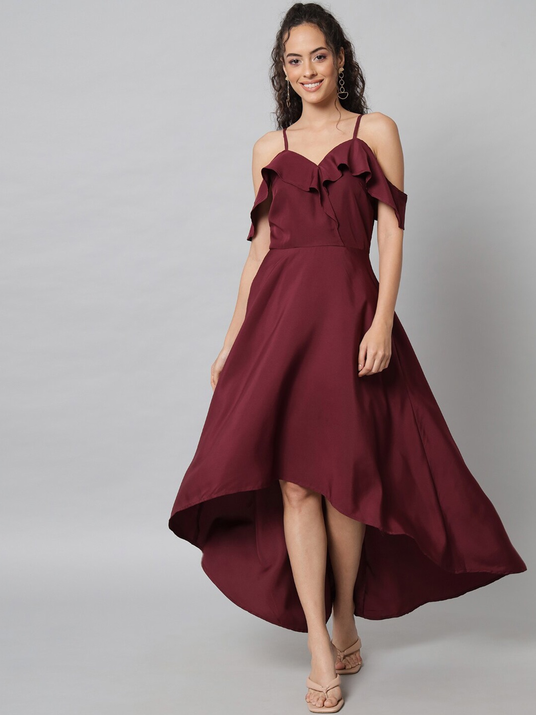 

emeros Maroon Crepe Formal Maxi Dress