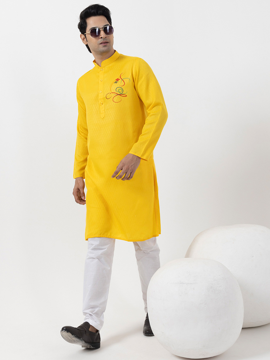 DEVOILER Men Yellow Ethnic Motifs Kurta