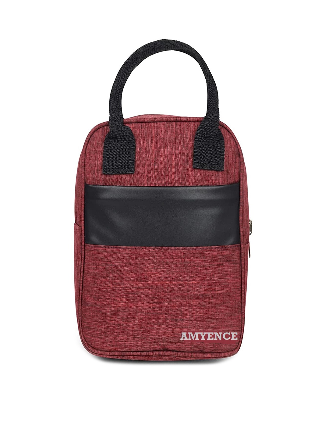 

AMYENCE Maroon & Black Colourblocked Structured Handheld Bag