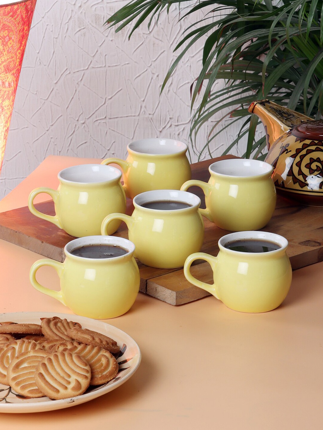 

CDI Yellow Set of 6 Dishwasher And Microwave Safe Ceramic Glossy Coffee Cups 150 ML Each