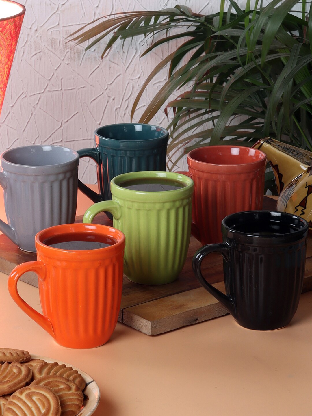 

CDI Set Of 6 Dishwasher And Microwave Safe Ceramic Glossy Mugs 250 ML Each, Green