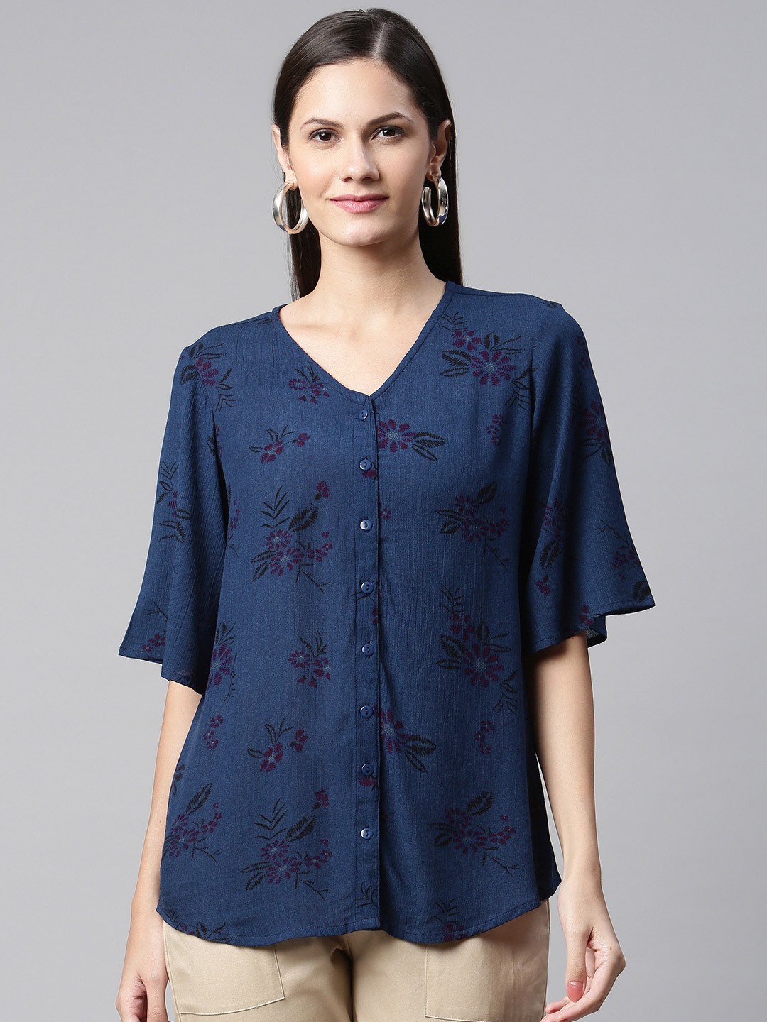 

Ayaany Blue & Purple Floral Print Top