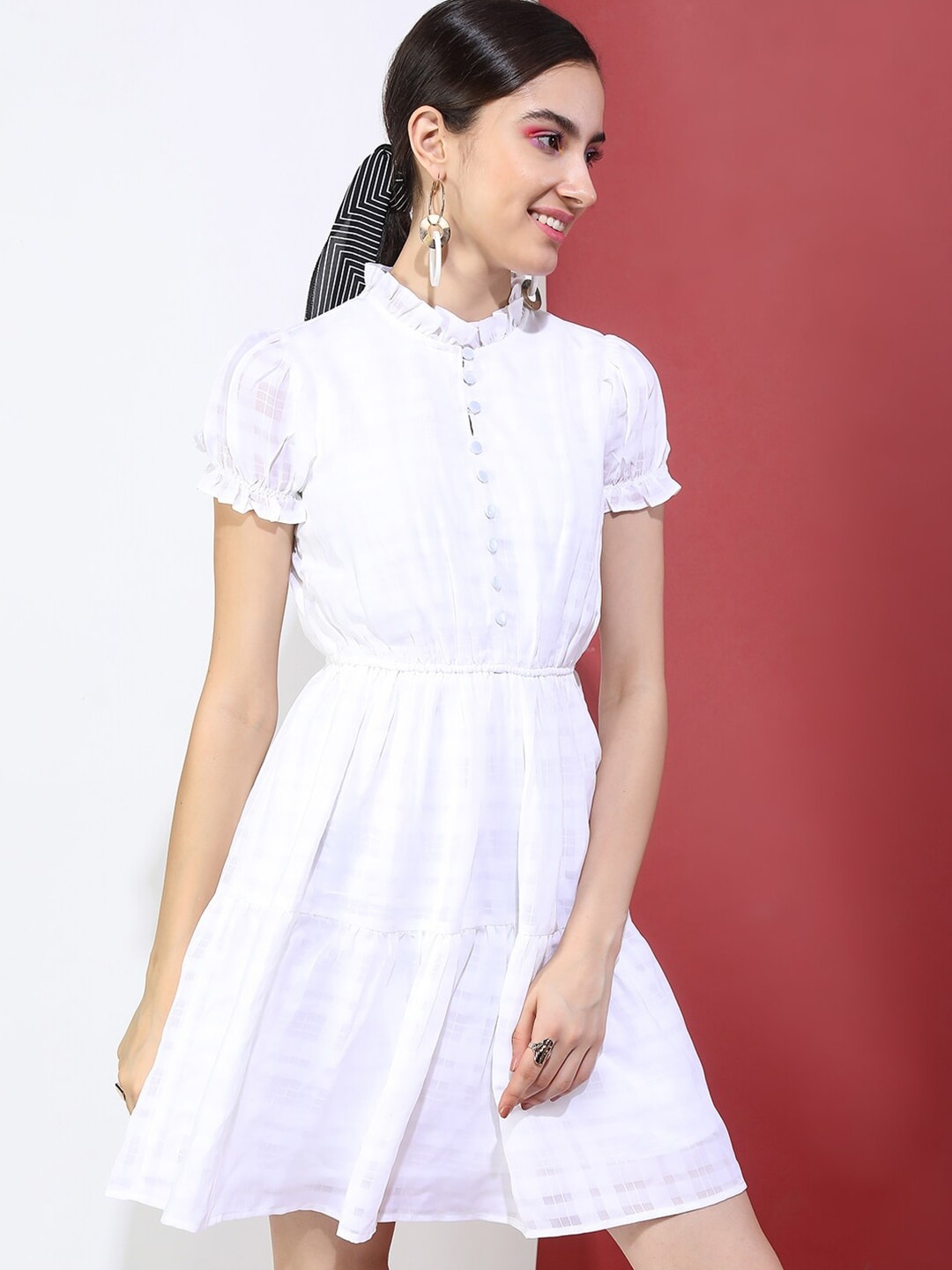 

Tokyo Talkies White Checked Dress