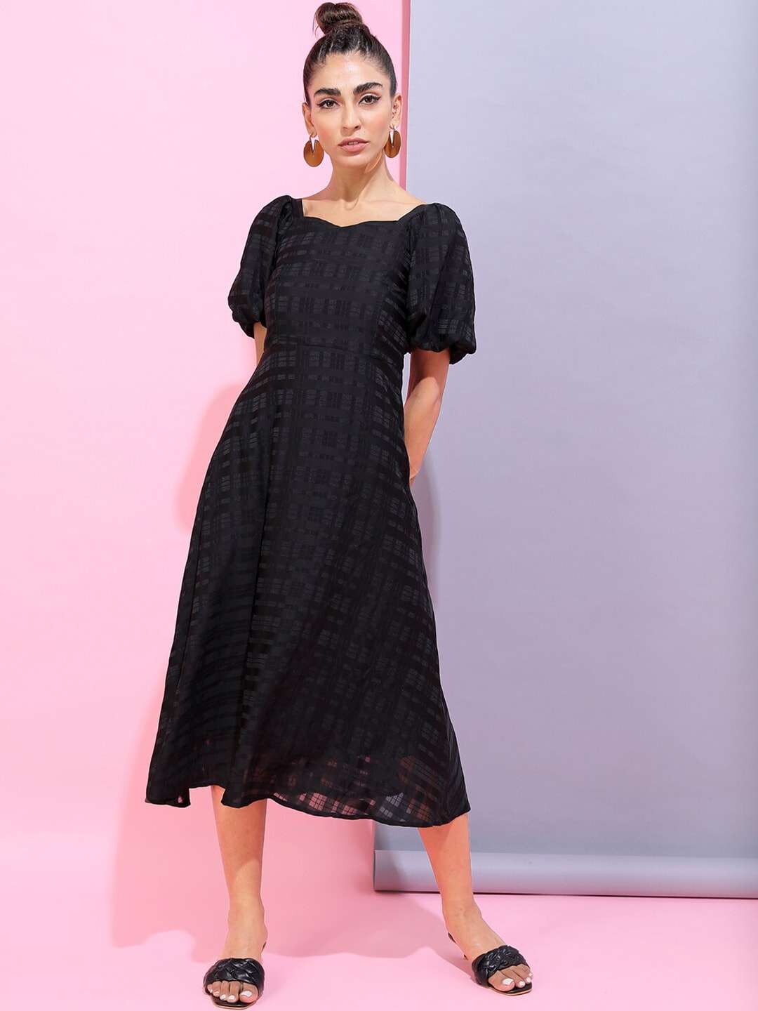 

Tokyo Talkies Black A-Line Midi Dress