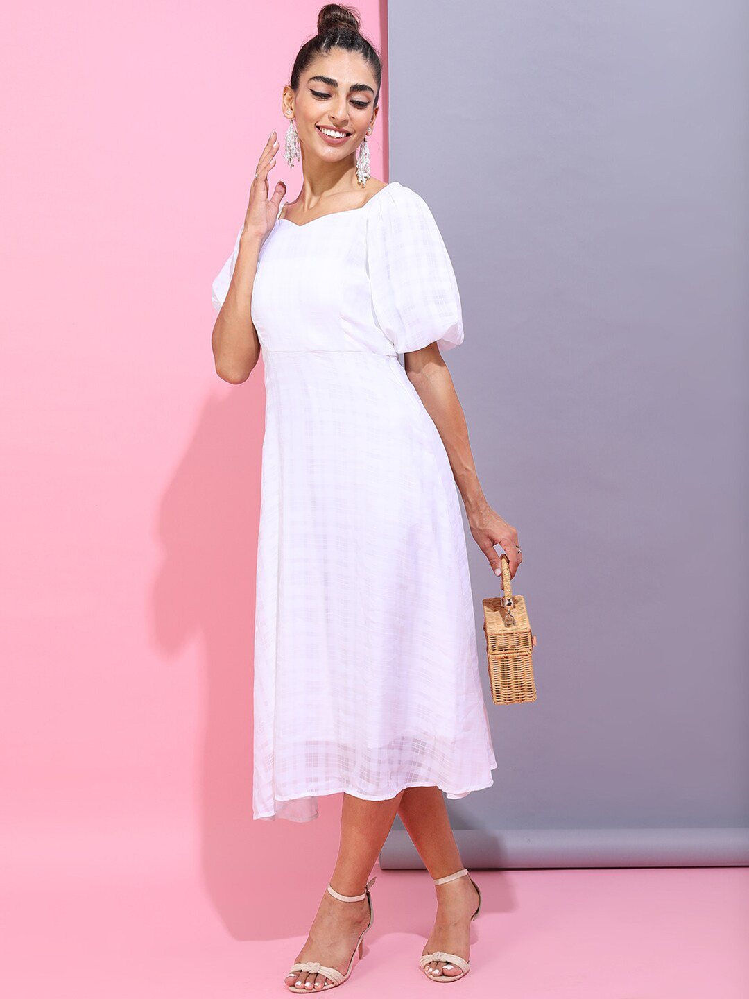 

Tokyo Talkies Womens White Sheath Midi Dress