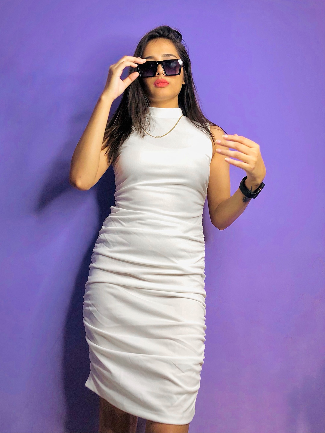 

Tokyo Talkies Ruched Women White Bodycon Dress