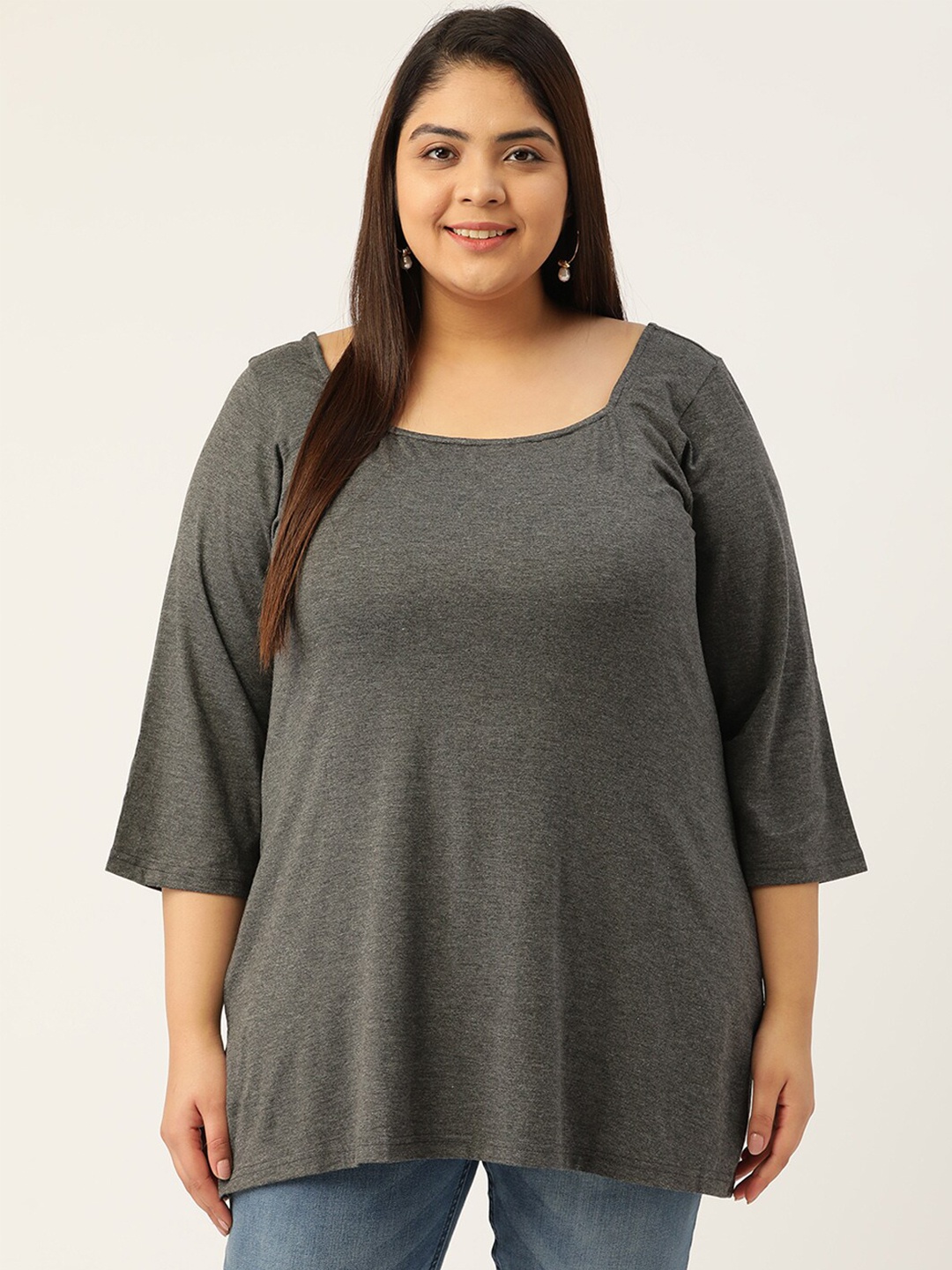 

theRebelinme Women Charcoal Grey Plus Size Top