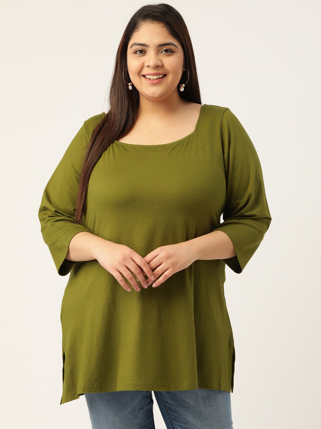 

theRebelinme Women Olive Green Plus Size Top