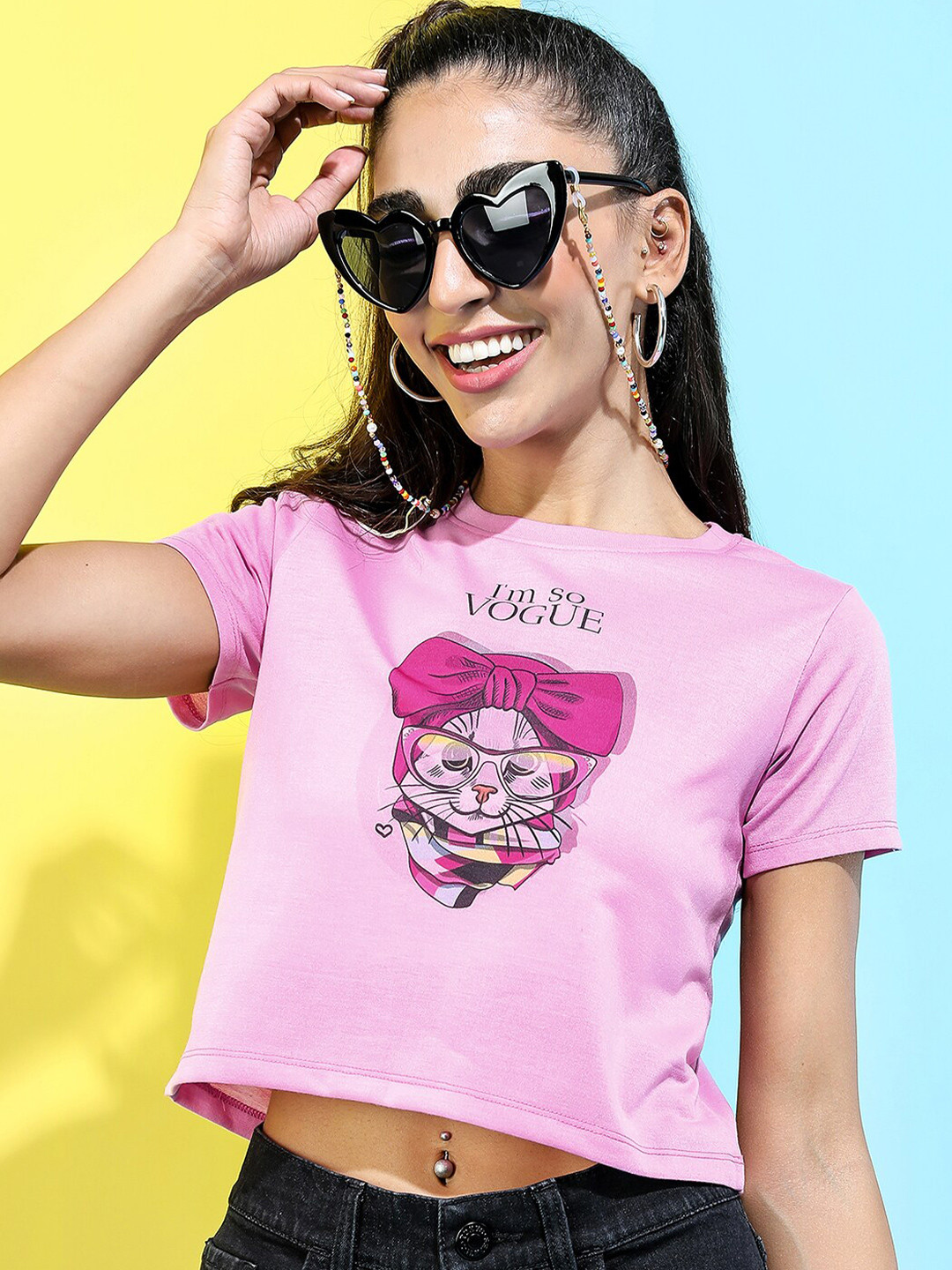 

Tokyo Talkies Women Pink Printed Slim Fit T-shirt