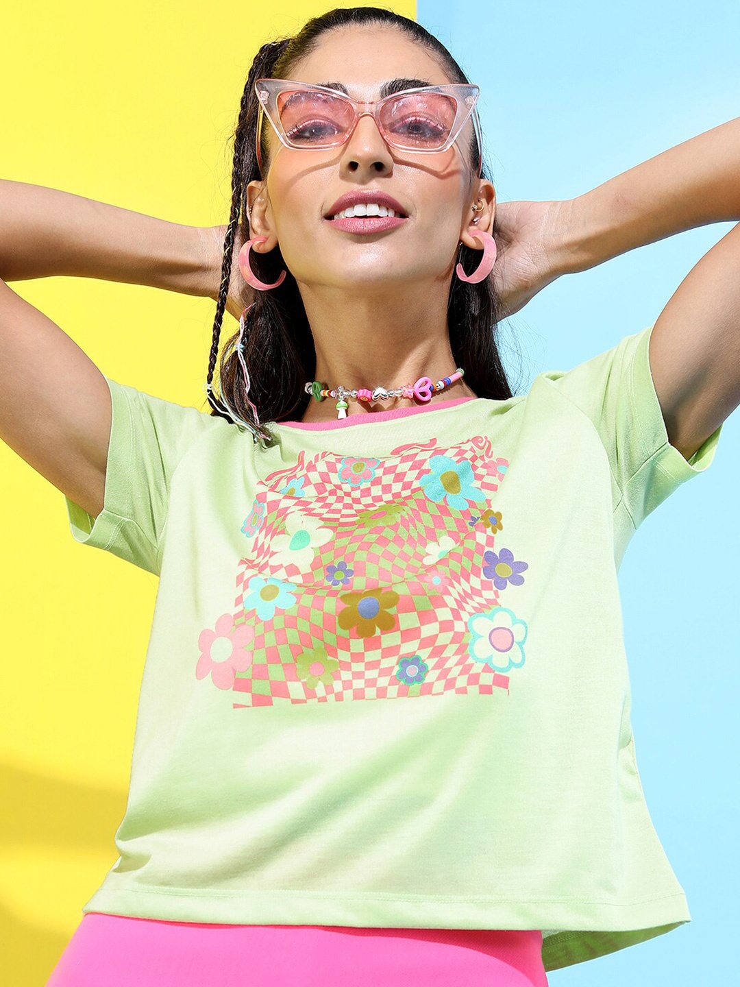 

Tokyo Talkies Women Green Floral Printed T-shirt