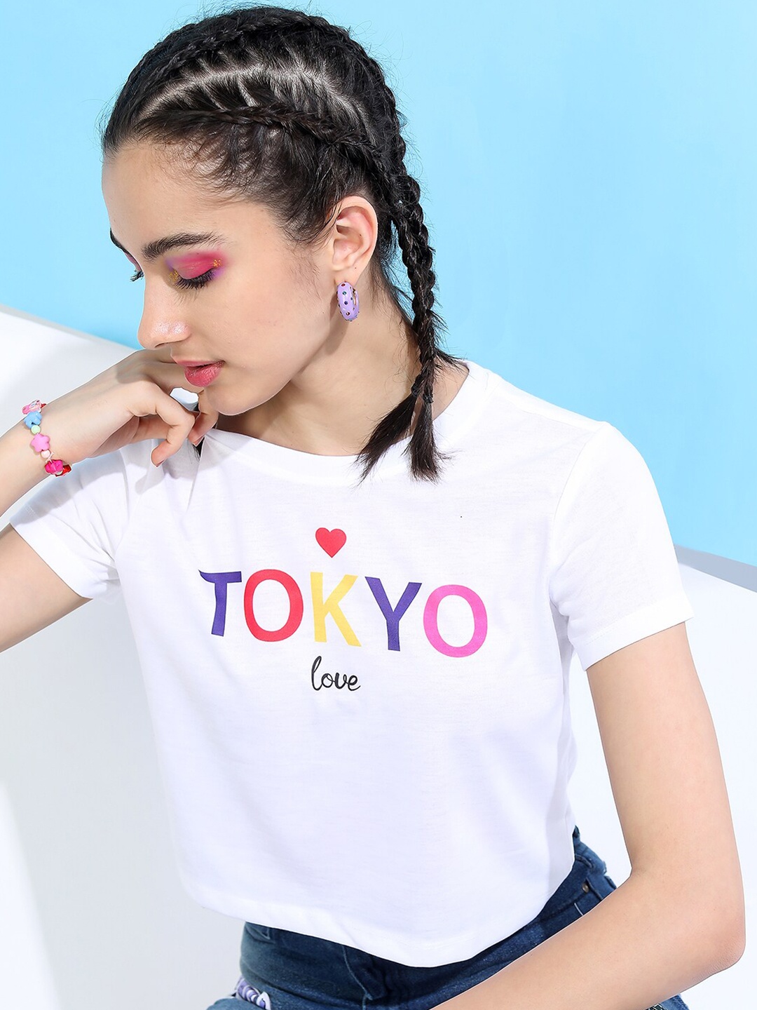 

Tokyo Talkies Women White Typography Printed Slim Fit T-shirt