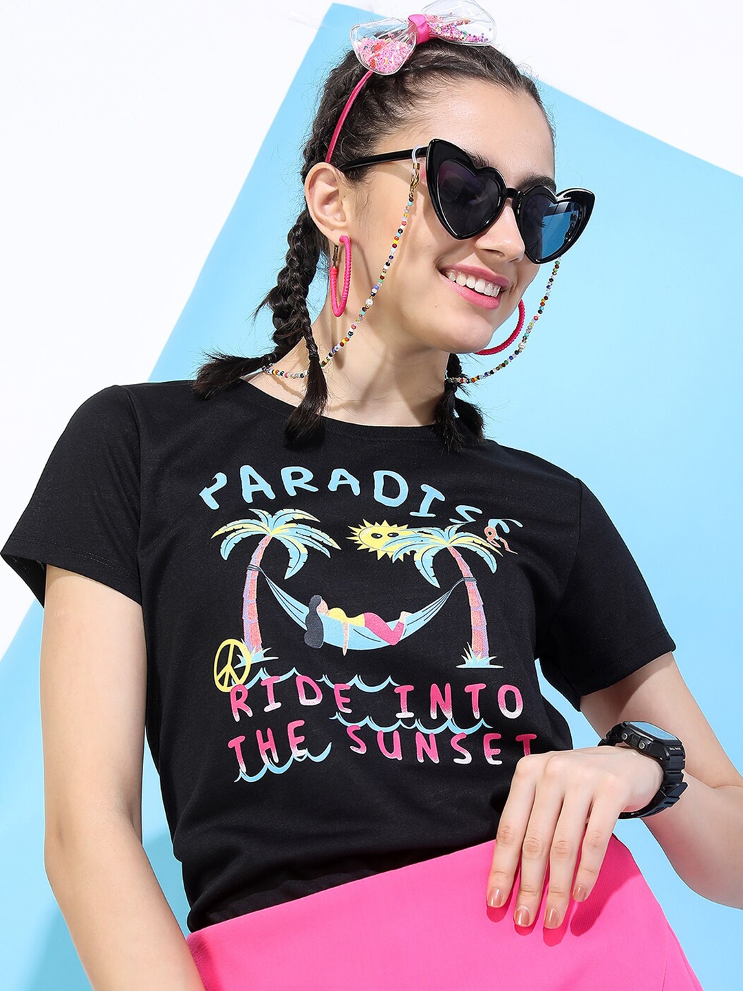 

Tokyo Talkies Women Black Typography Printed Slim Fit T-shirt