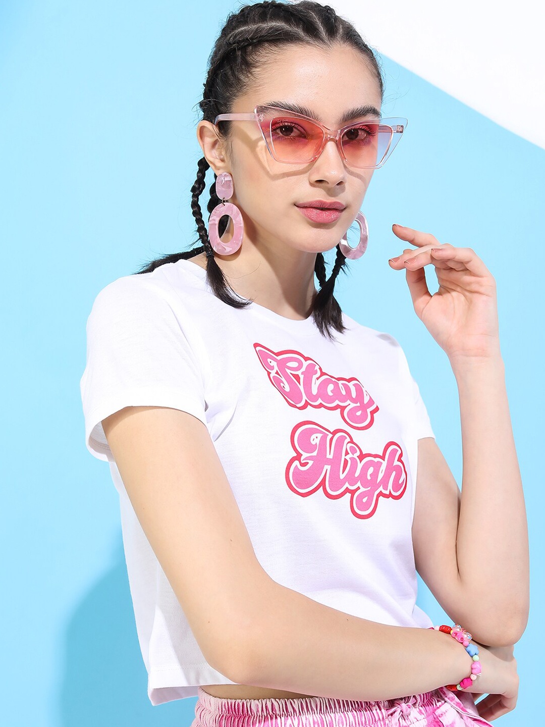 

Tokyo Talkies Women White Printed Slim Fit Crop T-shirt