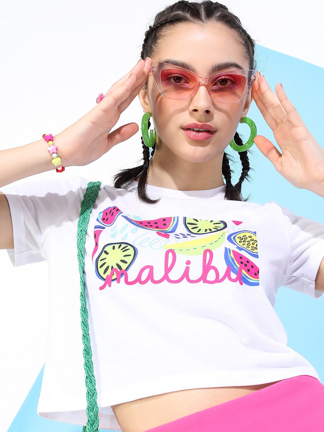 

Tokyo Talkies Women White & Pink Typography Printed Slim Fit T-shirt