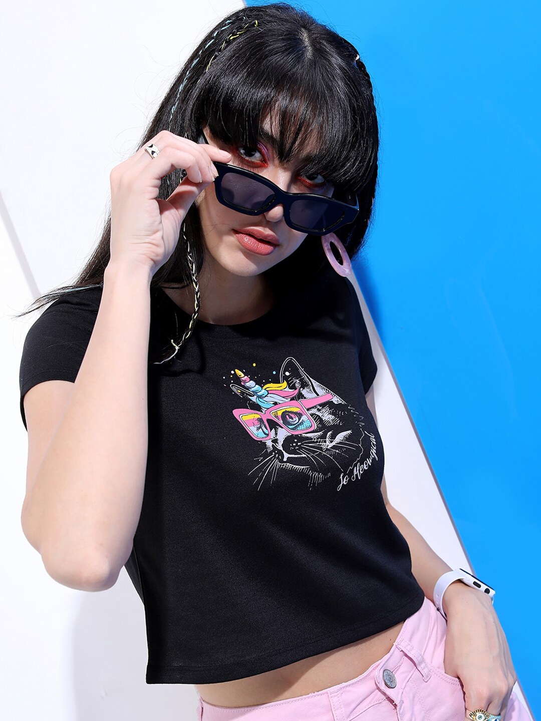 

Tokyo Talkies Women Black Printed Polyester Slim Fit T-shirt