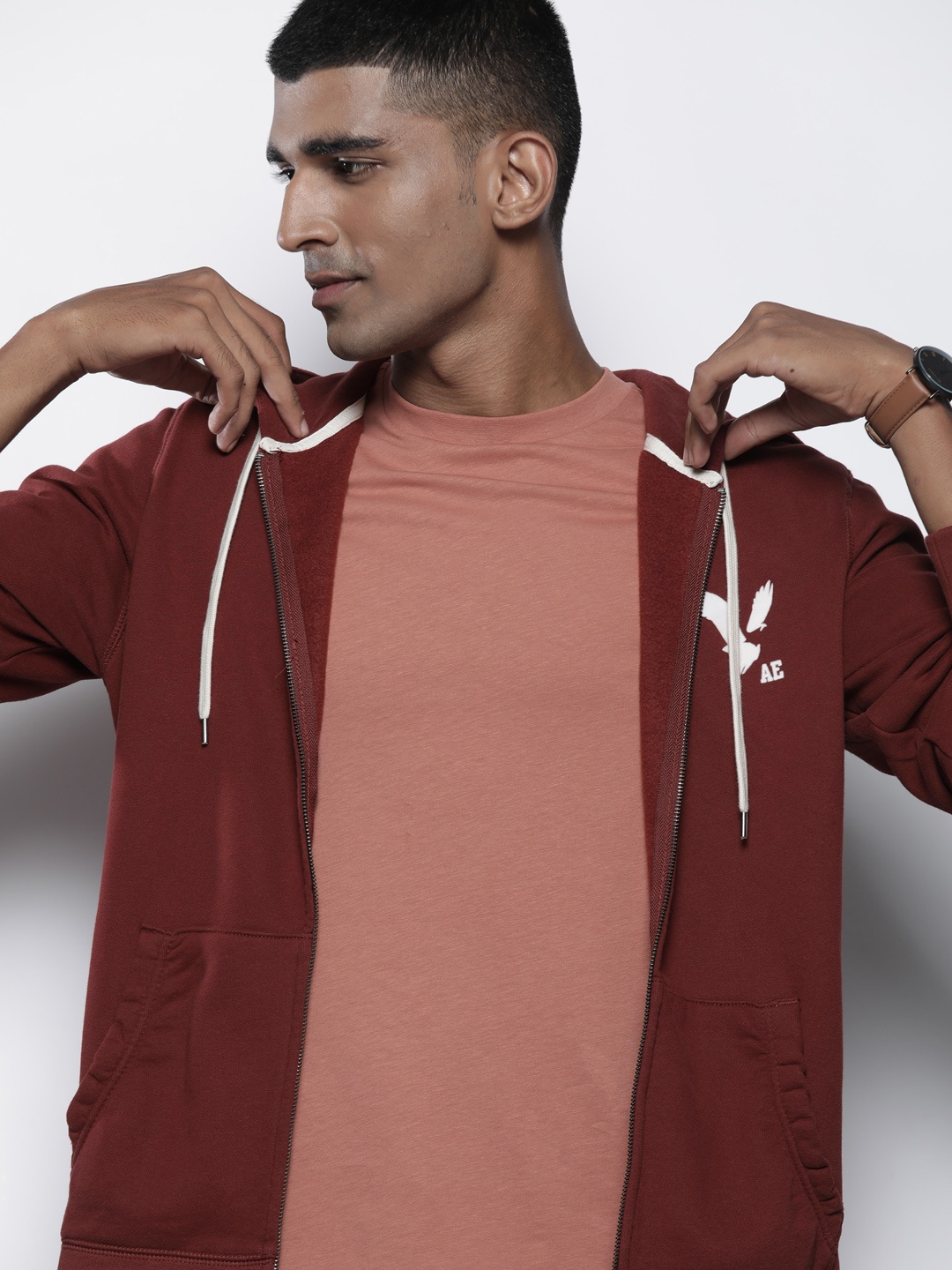 

AMERICAN EAGLE OUTFITTERS Men Maroon Hooded Sweatshirt