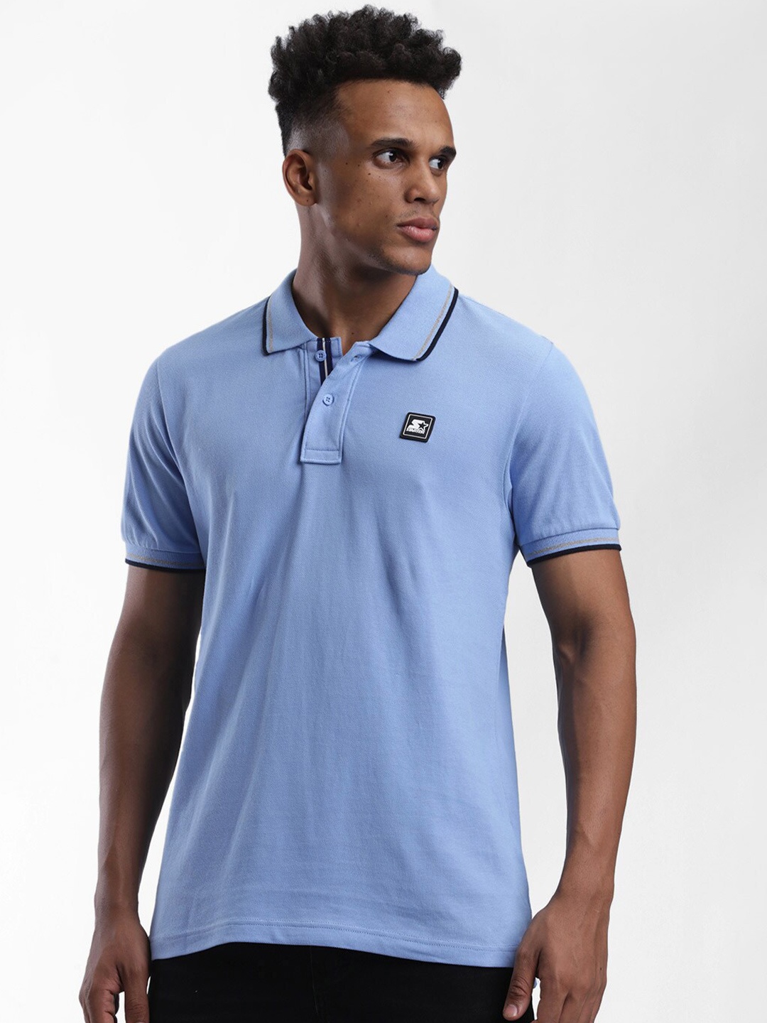 

STARTER Men Blue Polo Collar T-shirt