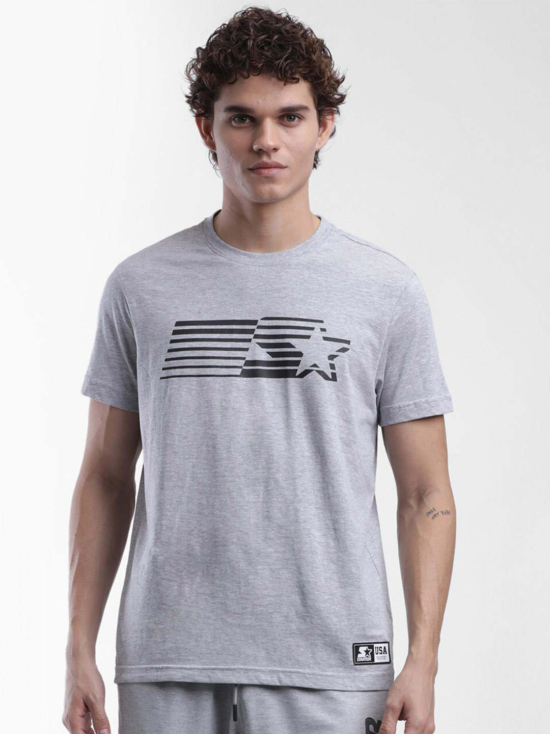 

STARTER Men Grey Printed Round Neck T-shirt