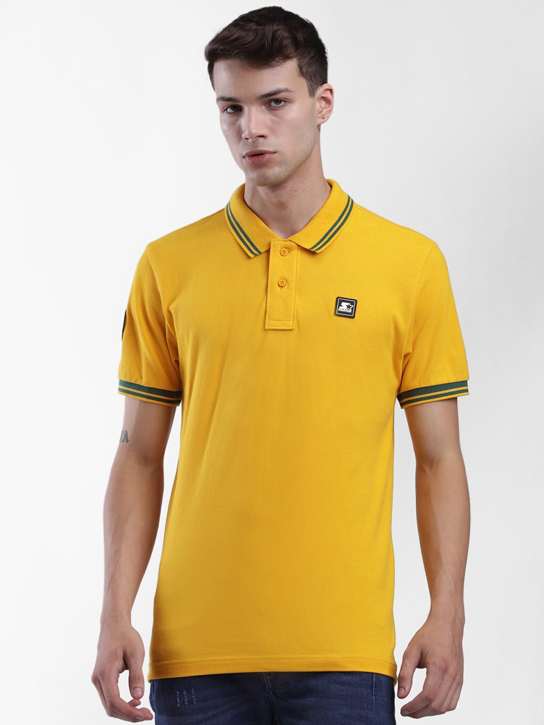 

STARTER Men Yellow Polo Collar Applique T-shirt