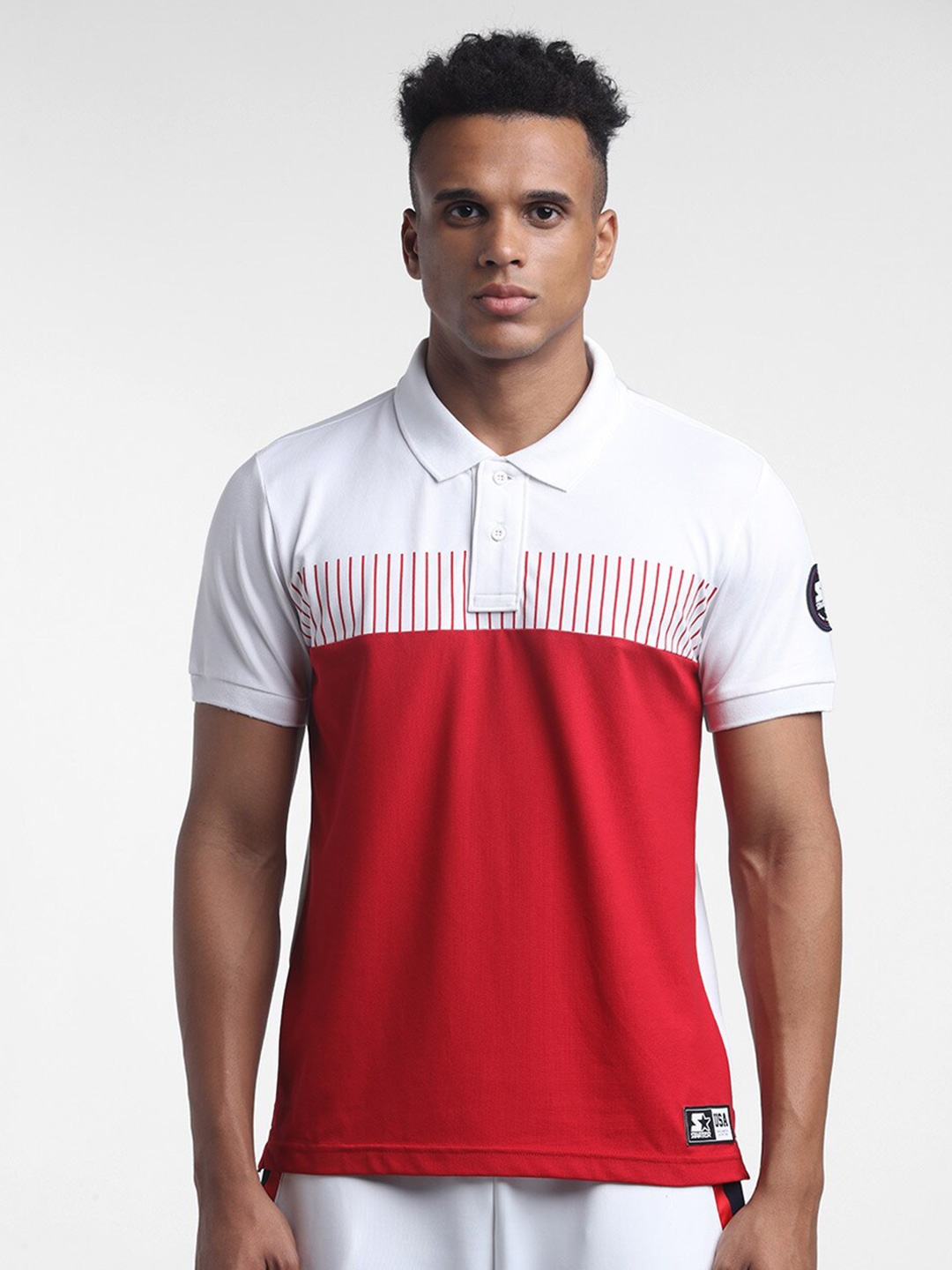 

STARTER Men Red Colourblocked Polo Collar T-shirt