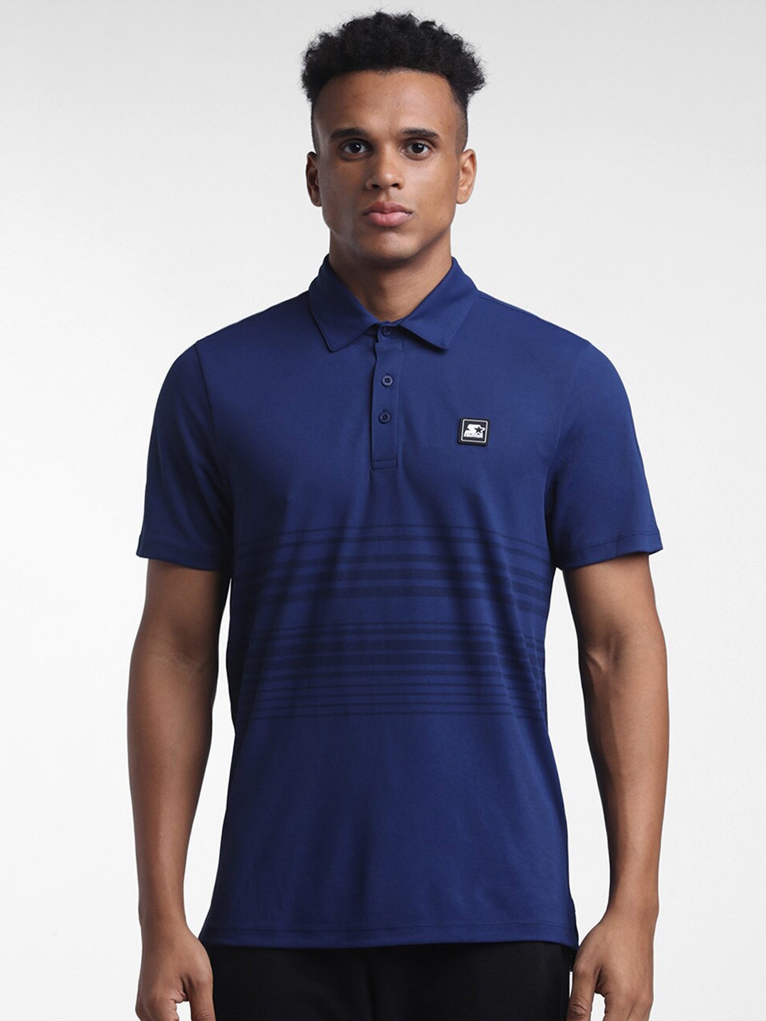 

STARTER Men Blue Striped Polo Collar T-shirt