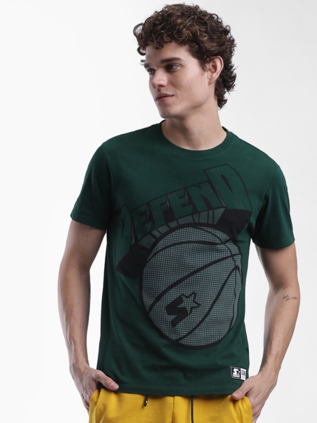

STARTER Men Green Printed T-shirt