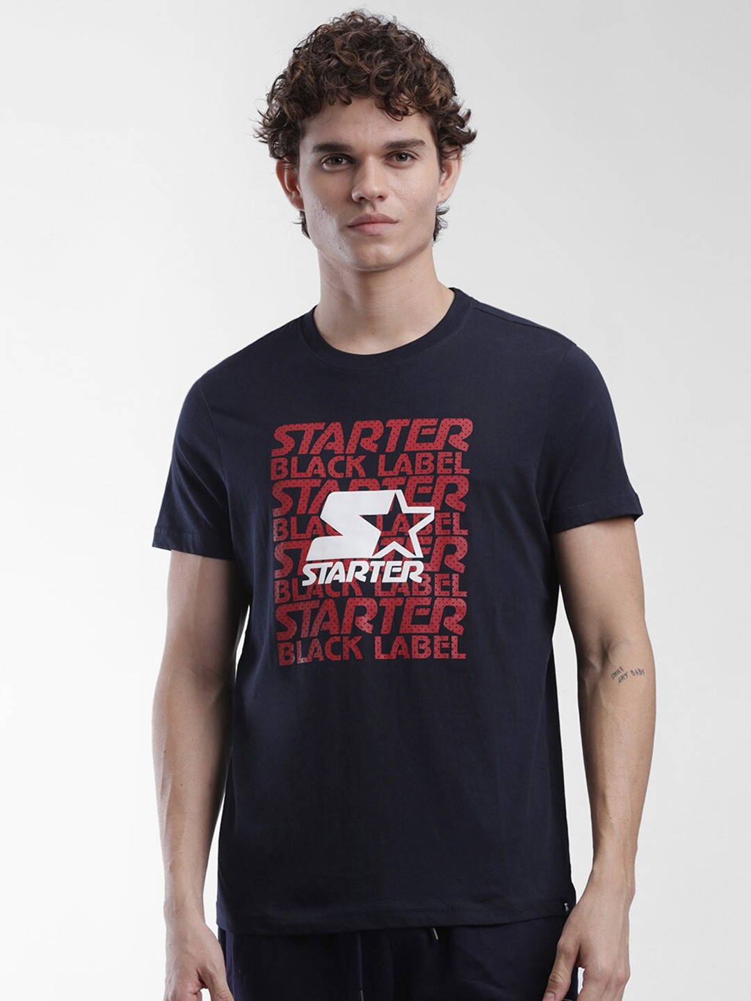 

STARTER Men Navy Blue Typography Cotton Printed T-shirt
