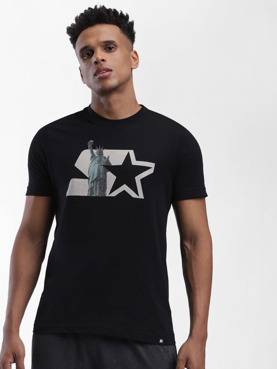 

STARTER Men Black Graphic Printed Pure Cotton T-shirt
