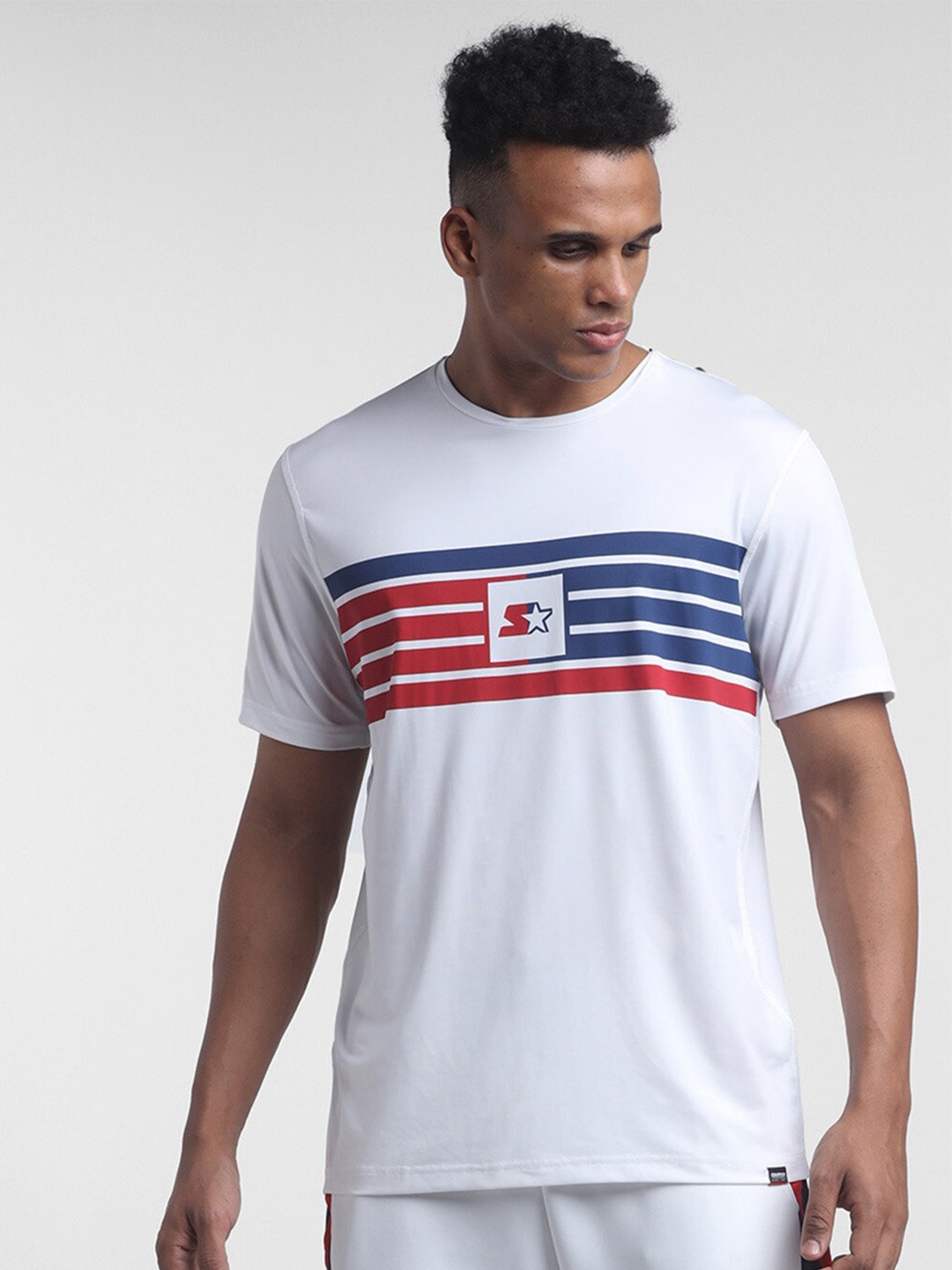 

STARTER Men White & Red Striped T-shirt