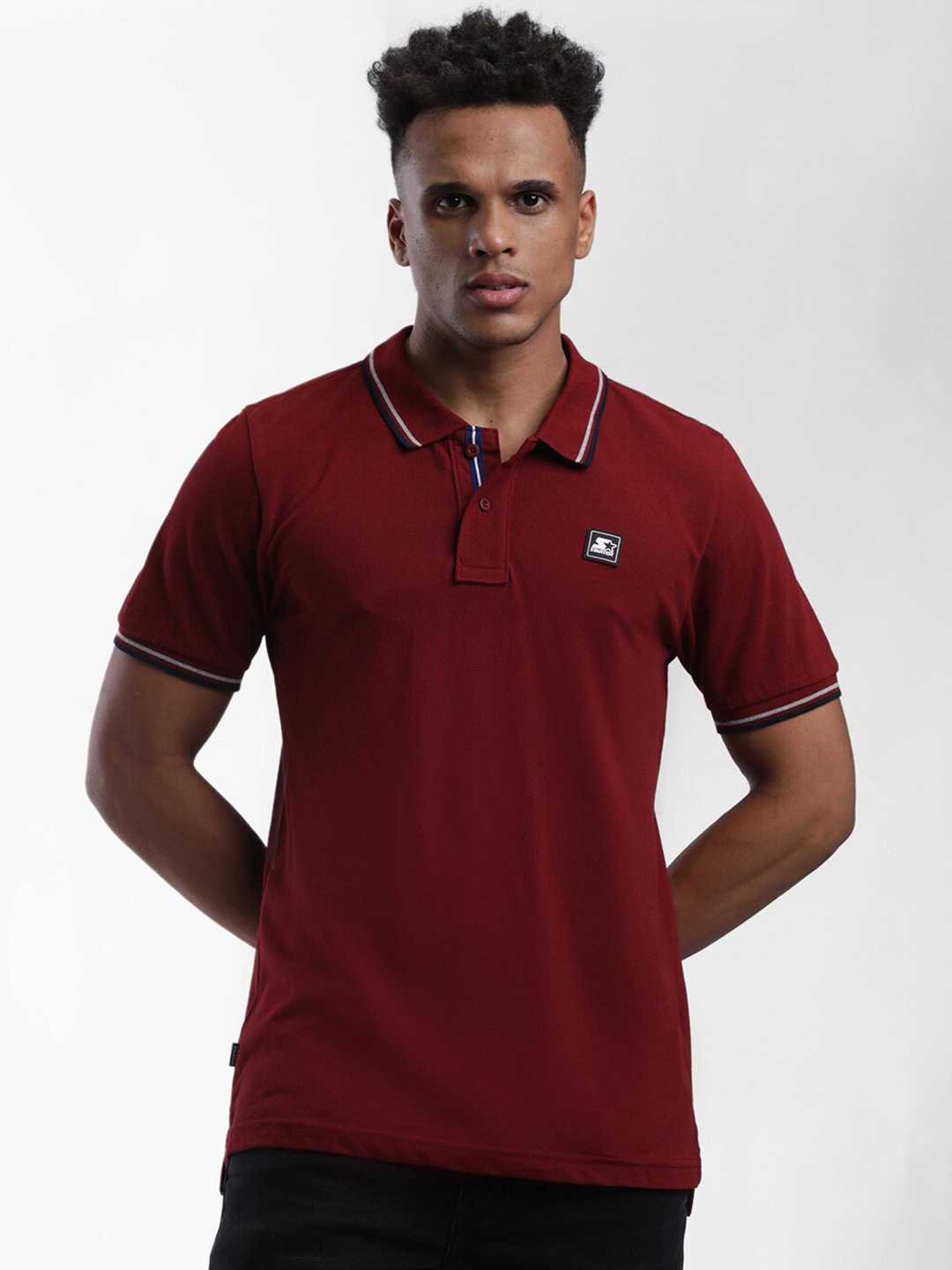 

STARTER Men Maroon Polo Collar Pure Cotton Applique T-shirt