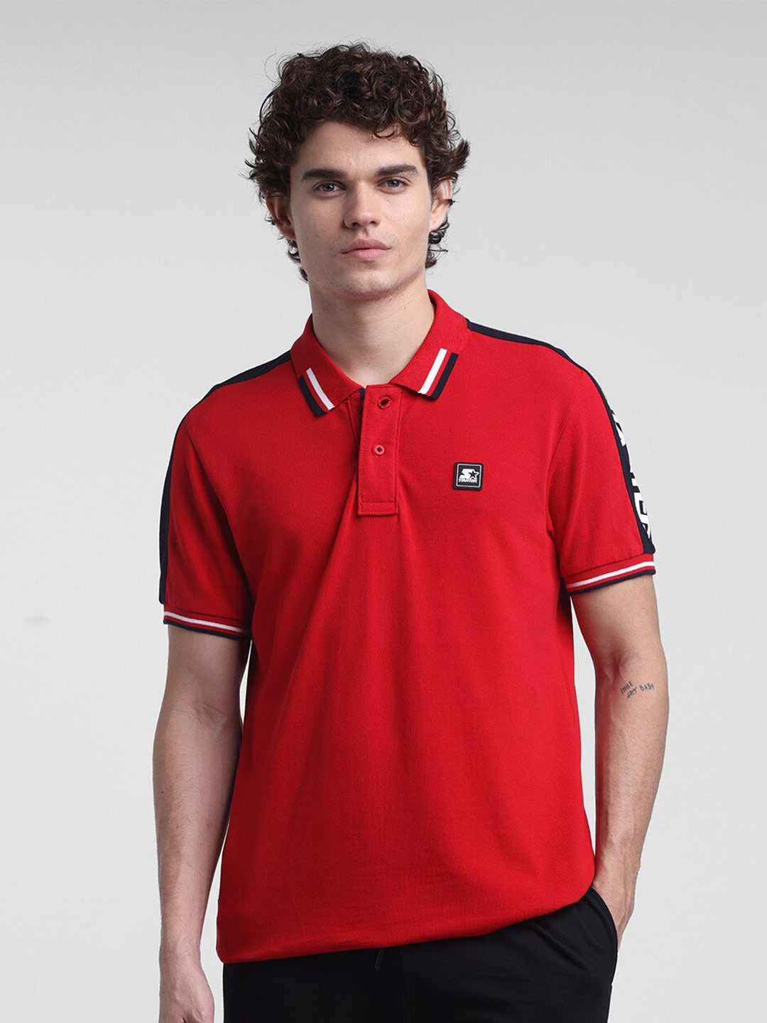 

STARTER Men Red Polo Collar T-shirt
