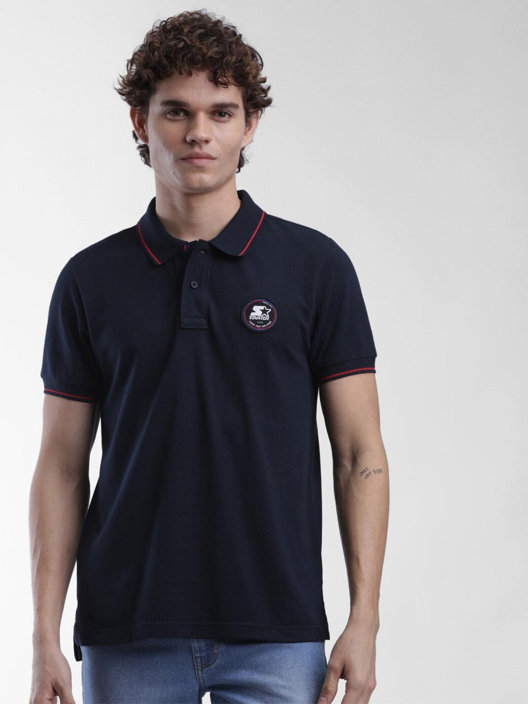 

STARTER Men Navy Blue Polo Collar T-shirt