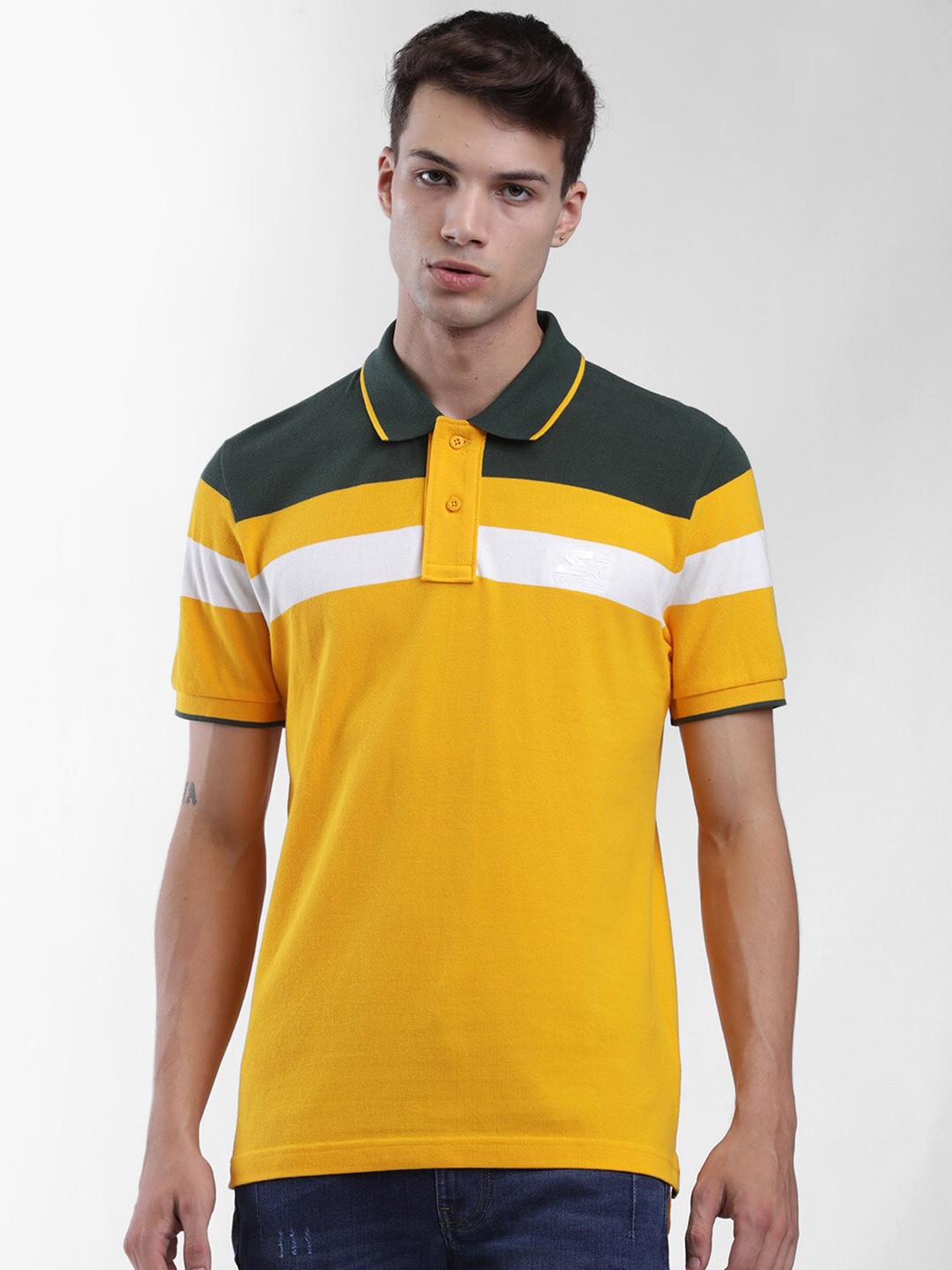 

STARTER Men Yellow Colourblocked Polo Collar T-shirt