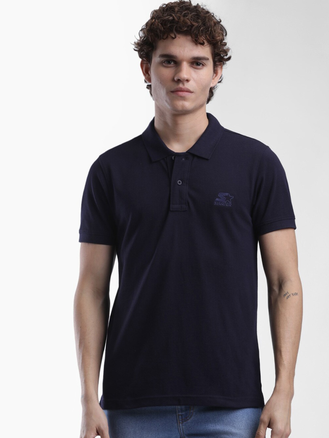 

STARTER Men Blue Polo Collar T-shirt