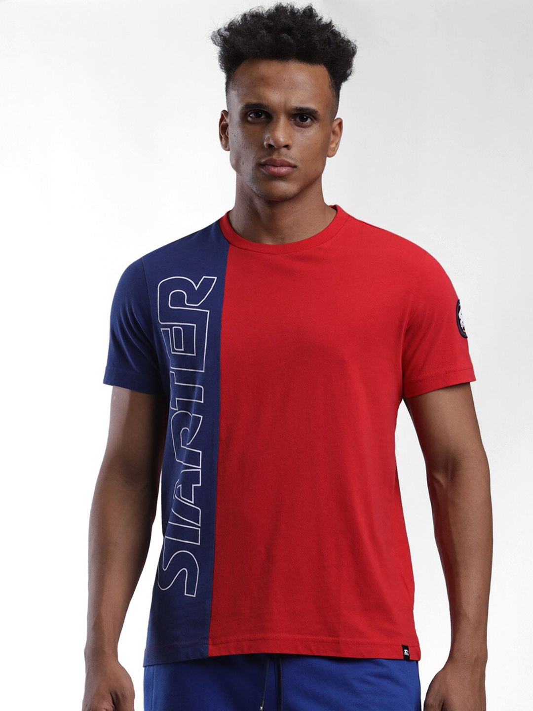 

STARTER Men Red & Blue Colourblocked Pure Cotton T-shirt