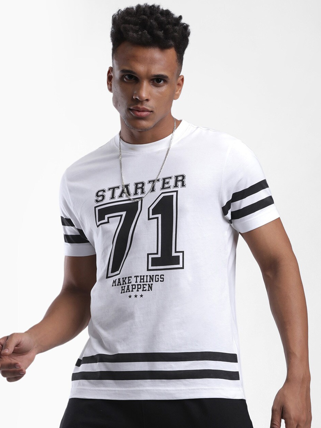 

STARTER Men White & Black Typography Printed T-shirt