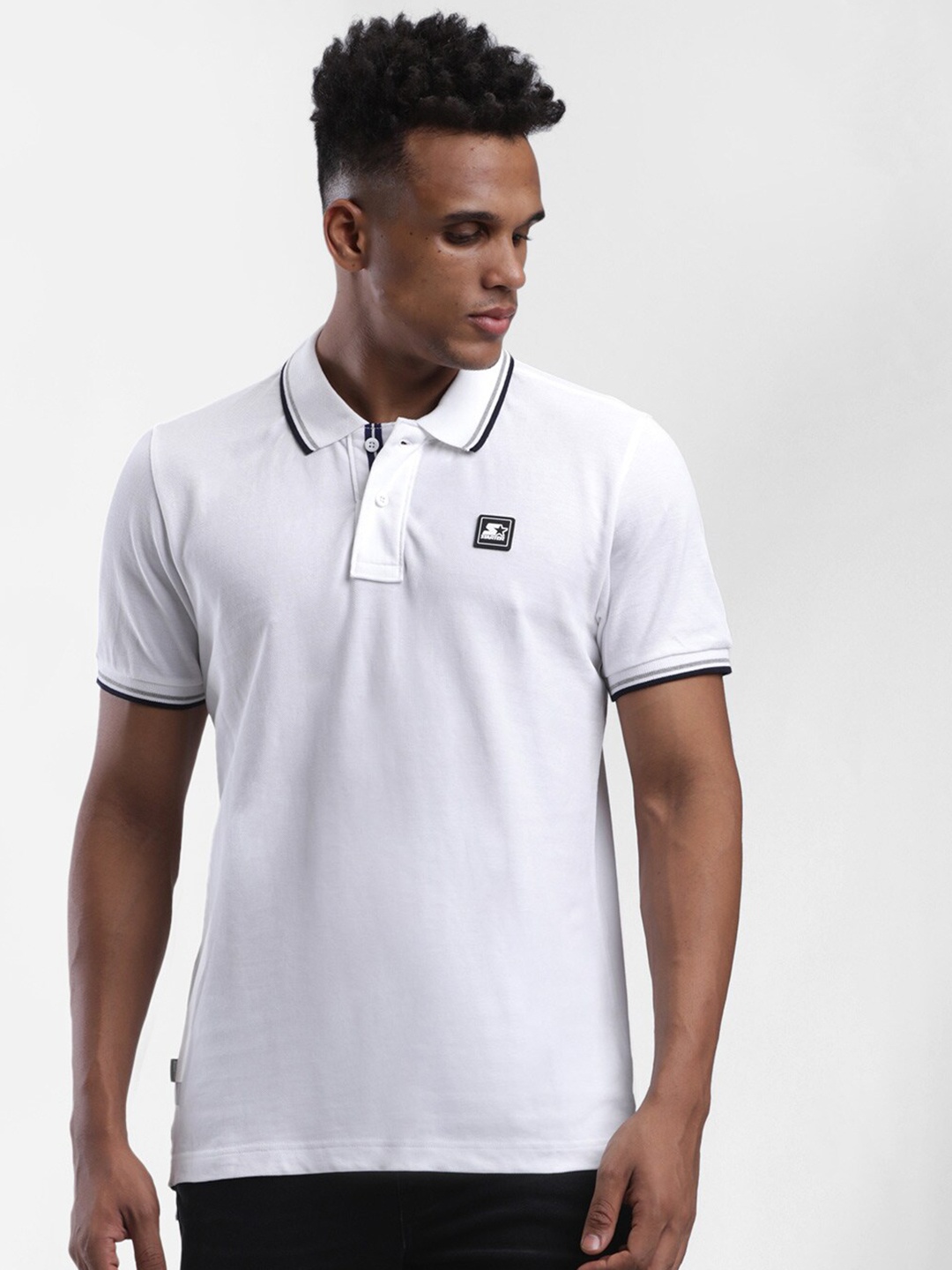 

STARTER Men White Polo Collar T-shirt