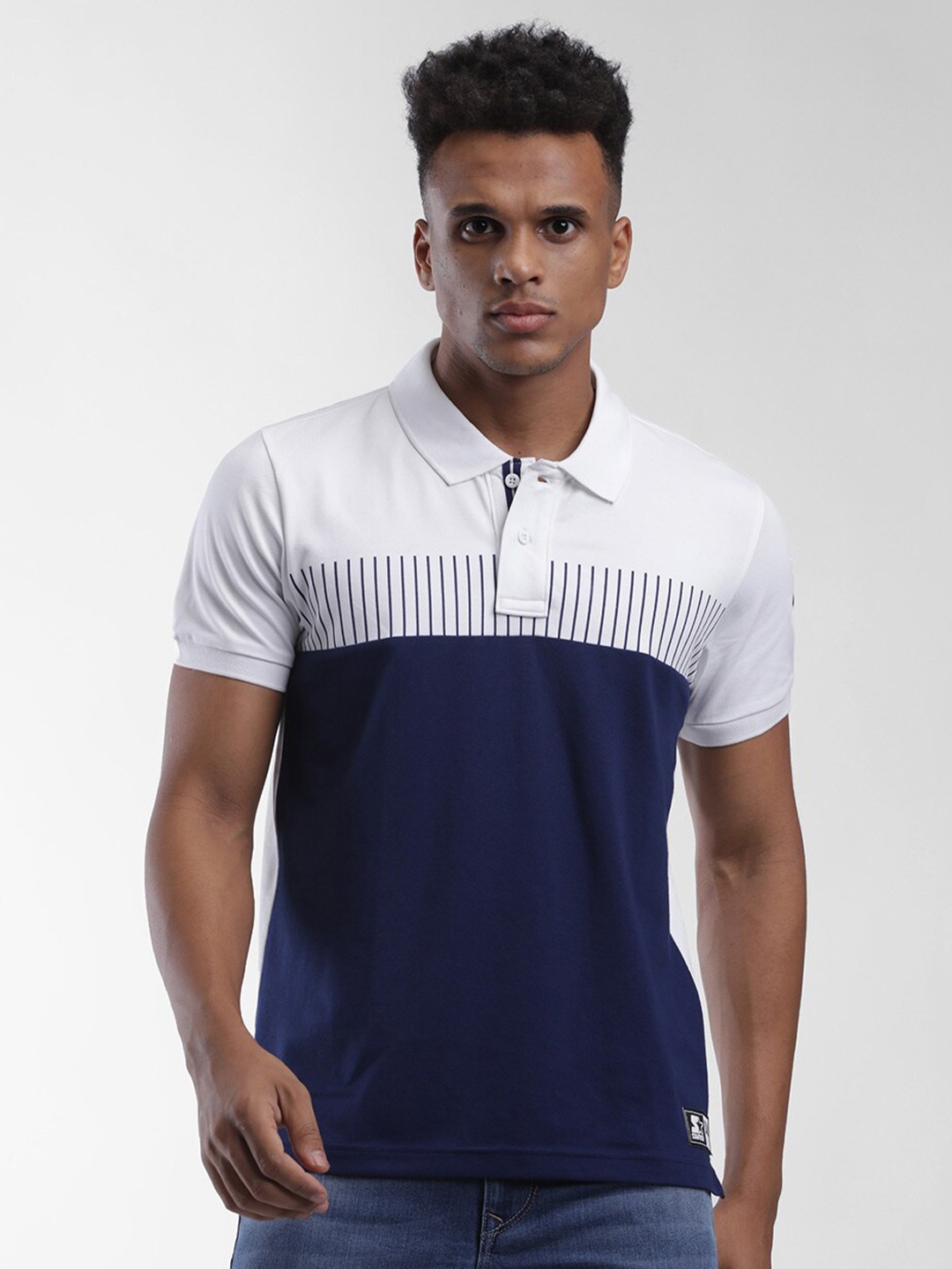 

STARTER Men Navy Blue Colourblocked Polo Collar T-shirt