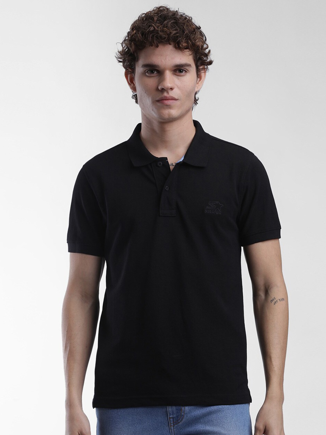 

STARTER Men Black Polo Collar T-shirt